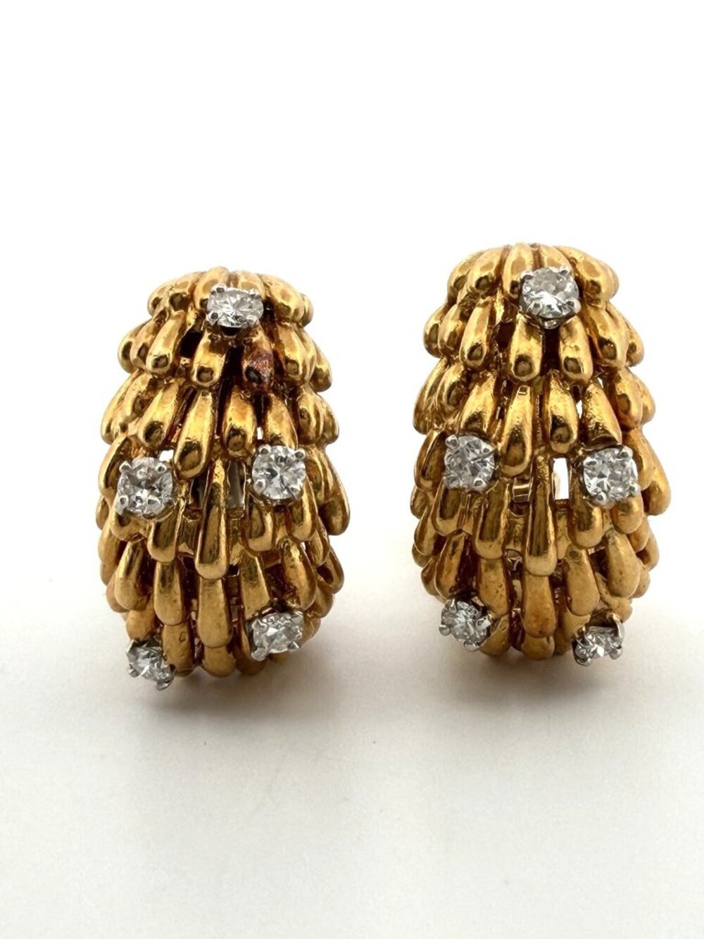 David Webb Signed 18K Gold Platinum Diamond Hoop Clip Earrings 18.68g